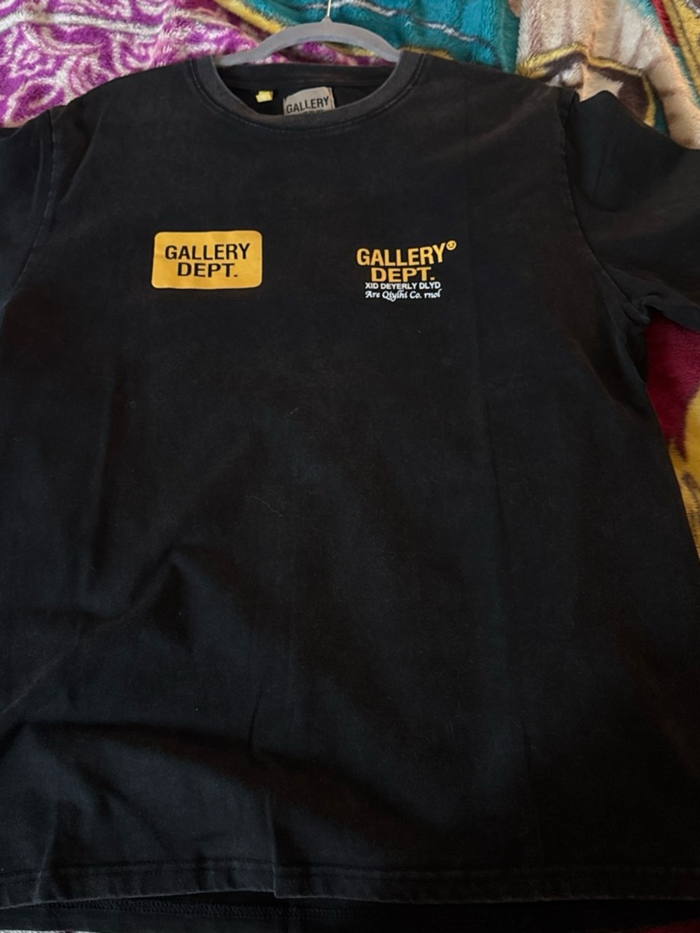 Gallery Dept Black Long Sleeve Tee with Yellow Logos